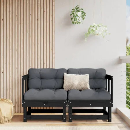 Sofás esquineros con cojines 2 uds madera maciza de pino negro by , Modular outdoor sofas - Ref: Foro24-825454, Price: 226,45...