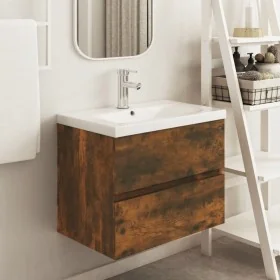 Mueble de lavabo contrachapado roble ahumado 60x38,5x45 cm de , Muebles de baño - Ref: Foro24-815648, Precio: 46,91 €, Descue...