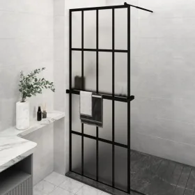 Mampara ducha con estante vidrio ESG y aluminio negro 80x195 cm von , Duschwände und Duschwände - Ref: Foro24-3185445, Preis:...