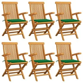 Sillas de jardín 6 uds madera maciza de teca con cojines verdes de , Sillas de jardín - Ref: Foro24-3062546, Precio: 439,87 €...