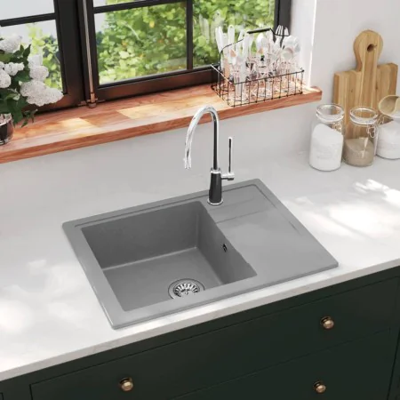 Fregadero de cocina con rebosadero ovalado granito gris by , Sinks - Ref: Foro24-147102, Price: 154,11 €, Discount: %