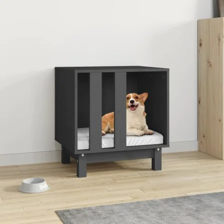Caseta para perros madera maciza de pino gris 50x40x52 cm de , Casetas para perros - Ref: Foro24-822473, Precio: 51,00 €, Des...
