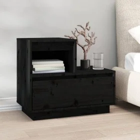 Mesita de noche madera maciza de pino negro 60x34x51 cm de , Mesitas de noche - Ref: Foro24-814382, Precio: 62,51 €, Descuent...