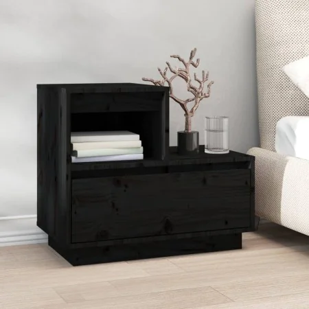 Mesita de noche madera maciza de pino negro 60x34x51 cm de , Mesitas de noche - Ref: Foro24-814382, Precio: 62,51 €, Descuent...