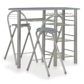 Mesa y taburetes de cocina con estantes de madera y acero gris de , muebles para cocinas y comedores - Ref: Foro24-284401, Pr...