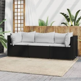 Set de muebles de jardín 3 pzas y cojines ratán sintético negro von , Outdoor-Sofas - Ref: Foro24-319734, Preis: 280,78 €, Ra...