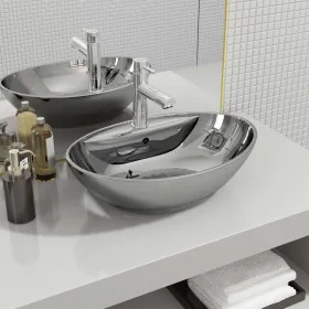 Lavabo con rebosadero 58,5x39x21 cm cerámica plateado by , Sinks - Ref: Foro24-143475, Price: 101,22 €, Discount: %