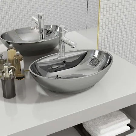 Lavabo con rebosadero 58,5x39x21 cm cerámica plateado by , Sinks - Ref: Foro24-143475, Price: 101,22 €, Discount: %