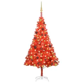 Árbol de Navidad preiluminado con luces y bolas rojo 150 cm de , Arboles de navidad - Ref: Foro24-3077513, Precio: 63,00 €, D...