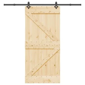 Puerta corredera con herrajes madera maciza de pino 95x210 cm de , Puertas - Ref: Foro24-3332636, Precio: 229,90 €, Descuento: %