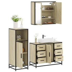 Set de muebles de baño 3 pzas madera contrachapada roble Sonoma de , Muebles de baño - Ref: Foro24-3300961, Precio: 251,68 €,...