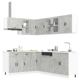 Mueble cocina Porto gris hormigón 11 pzas madera contrachapada de , Armarios de cocina - Ref: Foro24-3314905, Precio: 685,03 ...