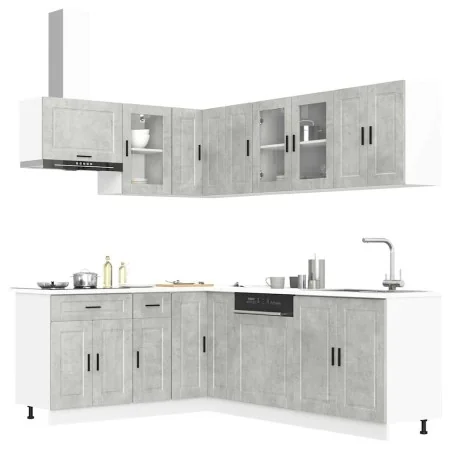 Mueble cocina Porto gris hormigón 11 pzas madera contrachapada de , Armarios de cocina - Ref: Foro24-3314905, Precio: 685,03 ...