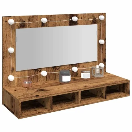 Mueble con espejo y LED madera vieja 90x31,5x62 cm de , Tocadores de baño - Ref: Foro24-857005, Precio: 81,76 €, Descuento: %