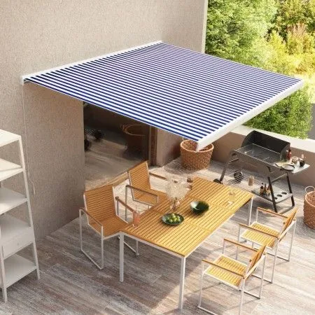 Toldo de carrete manual azul y blanco 350x250 cm de vidaXL, Toldos - Ref: Foro24-3052671, Precio: 789,84 €, Descuento: %