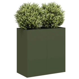 Cold-rolled steel planter in olive green, 80x40x80 cm. by , Pots and planters - Ref: Foro24-860713, Price: 97,71 €, Discount: %