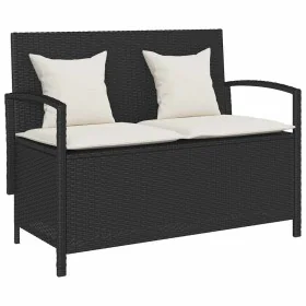 Banco de almacenamiento jardín con cojín ratán sintético negro de , Bancos de jardín - Ref: Foro24-4104211, Precio: 205,24 €,...