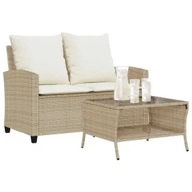 Sofá jardín de 2 plazas con cojín y mesa beige ratán sintético de , Sofás de exterior - Ref: Foro24-4103849, Precio: 207,06 €...