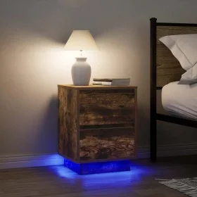Mesillas de noche con luces LED 2 uds roble ahumado 38x34x50 cm de , Mesitas de noche - Ref: Foro24-861292, Precio: 97,99 €, ...