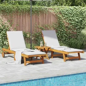 Tumbonas con mesa 2 unidades madera maciza de acacia de , Tumbonas - Ref: Foro24-3325205, Precio: 370,42 €, Descuento: %