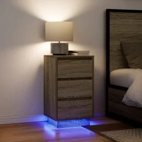 Mesilla de noche con luces LED roble sonoma 38x34x65 cm de , Mesitas de noche - Ref: Foro24-861303, Precio: 70,79 €, Descuent...