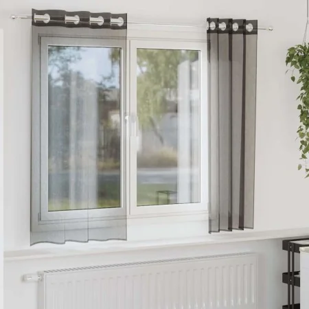 Cortinas de gasa con ojales 2 uds negro 140x140 cm de , Cortinas y visillos - Ref: Foro24-4102059, Precio: 13,23 €, Descuento: %