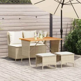 Set de comedor jardín con cojines 4 pzas ratán sintético beige de , Conjuntos de jardín - Ref: Foro24-4104134, Precio: 339,44...