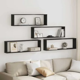 Estantes cúbicos de pared 4 uds roble negro 100x15x30 cm de , Estantes y estanterías - Ref: Foro24-862059, Precio: 64,37 €, D...