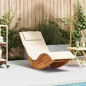 Tumbona mecedora con cojín de madera maciza de acacia de , Tumbonas - Ref: Foro24-4103882, Precio: 147,57 €, Descuento: %