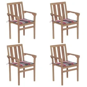 Stackable garden chairs, set of 4, made of solid teak wood with cushions. by , Garden chairs - Ref: Foro24-3073392, Price: 49...