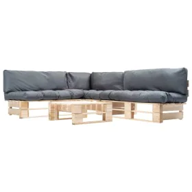 Muebles de palets de jardín con cojines grises 4 piezas madera de , Conjuntos de jardín - Ref: Foro24-277488, Precio: 408,36 ...