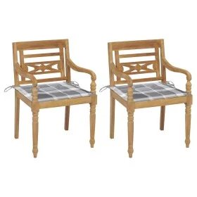 Sillas Batavia 2 uds teca maciza con cojines a cuadros grises de , Sillas de jardín - Ref: Foro24-3062141, Precio: 247,54 €, ...