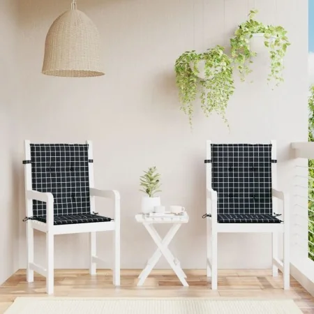 Cojines para silla con respaldo bajo 2 uds tela a cuadros negro de , Cojines para sillas y sofás - Ref: Foro24-361322, Precio...