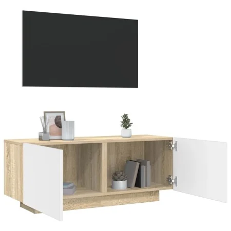 Mueble para TV contrachapada blanco y roble 100x35x40 cm de , Muebles TV - Ref: Foro24-804441, Precio: 86,53 €, Descuento: %
