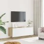 Mueble para TV contrachapada blanco y roble 100x35x40 cm de , Muebles TV - Ref: Foro24-804441, Precio: 86,53 €, Descuento: %