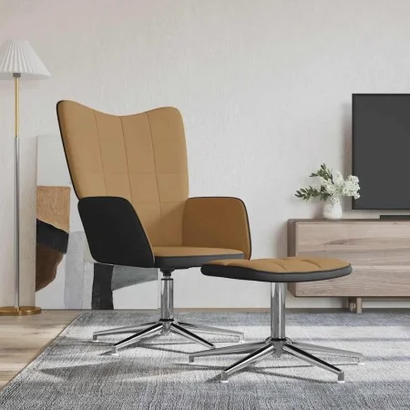 Silla de relax con taburete terciopelo y PVC marrón de , Sillones - Ref: Foro24-327872, Precio: 103,78 €, Descuento: %