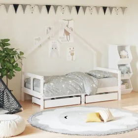 Estructura cama infantil y cajones madera pino blanco 80x160 cm de , Cunas y camas para niños - Ref: Foro24-834544, Precio: 1...