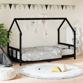Estructura de cama para niños madera de pino negro 90x200 cm de , Cunas y camas para niños - Ref: Foro24-835720, Precio: 155,...