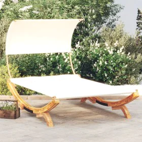 Tumbona con dosel madera maciza curvada crema 165x203x126 cm de , Camas para exteriores - Ref: Foro24-313953, Precio: 287,96 ...