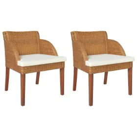 Sillas de comedor con cojines 2 uds ratán natural marrón claro de , Sillas de comedor - Ref: Foro24-325489, Precio: 242,68 €,...