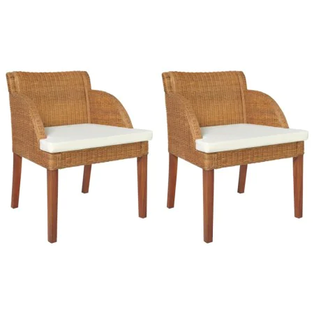 Sillas de comedor con cojines 2 uds ratán natural marrón claro de , Sillas de comedor - Ref: Foro24-325489, Precio: 242,68 €,...