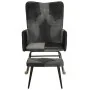 Mecedora con taburete cuero auténtico y lona negro de , Mecedoras - Ref: Foro24-339710, Precio: 120,89 €, Descuento: %