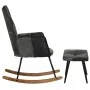 Mecedora con taburete cuero auténtico y lona negro de , Mecedoras - Ref: Foro24-339710, Precio: 120,89 €, Descuento: %