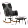 Mecedora con taburete cuero auténtico y lona negro de , Mecedoras - Ref: Foro24-339710, Precio: 120,89 €, Descuento: %