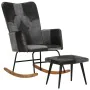Rocking chair with genuine leather seat and black canvas. by , Rocking chairs - Ref: Foro24-339710, Price: 120,89 €, Discount: %