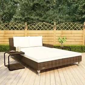 Tumbona doble de jardín con cojines ratán sintético marrón de , Camas para exteriores - Ref: Foro24-48130, Precio: 587,08 €, ...