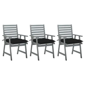 Sillas comedor de jardín 3 uds madera maciza acacia y cojines de , Sillas de jardín - Ref: Foro24-3064450, Precio: 284,81 €, ...
