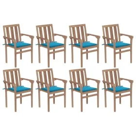 Sillas de jardín apilables 8 uds madera maciza teca con cojines de , Sillas de jardín - Ref: Foro24-3073437, Precio: 1,00 €, ...