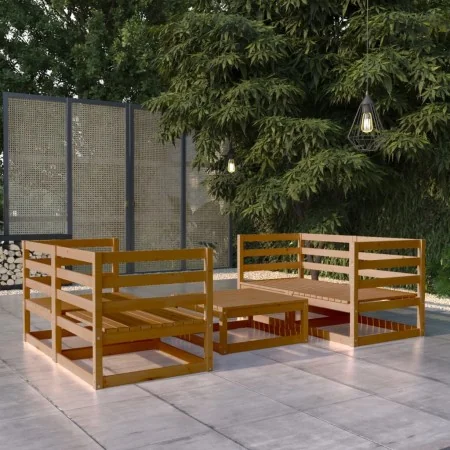 Muebles de jardín 5 pzas y cojines marrón miel madera pino de , Conjuntos de jardín - Ref: Foro24-3075257, Precio: 319,88 €, ...