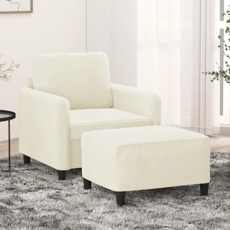 Sillón con taburete terciopelo crema 60 cm de , Sofás - Ref: Foro24-3201172, Precio: 209,74 €, Descuento: %